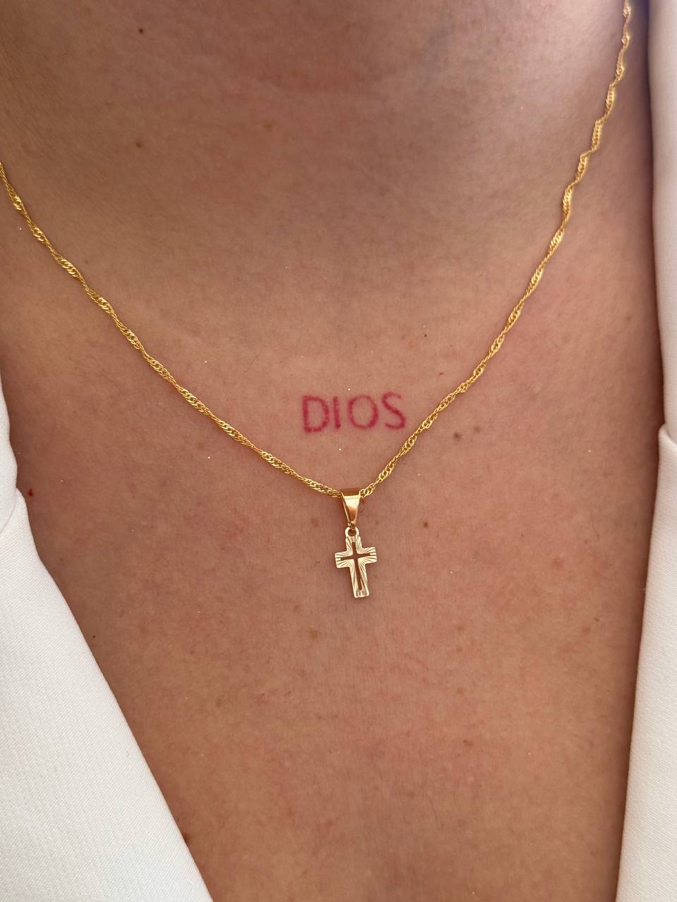 Cadena Singapur Y Dije Mini Cruz Diamantada