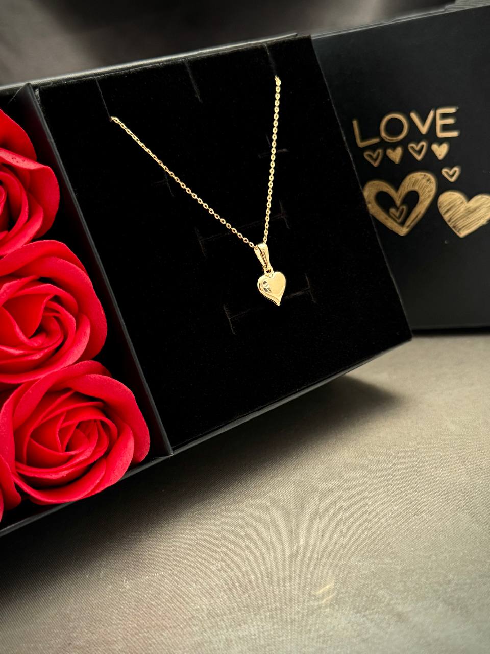 Cadena Mini Aros Y Dije Corazón Liso