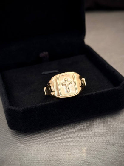 ANILLO SELLO CRUZ EN ORO LAMINADO 18K